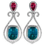 Blue Zircon Pink Tourmaline Diamonds Earrings GCP1313