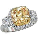 Yellow Sapphire Diamonds Three Stone Halo Ring RHF541