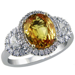 Yellow Sapphire Diamonds Three Stone Halo Ring RHF298