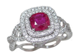 Ruby Diamonds Double Halo Twisted Shank Ring R8H60R1