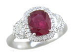 Ruby Diamonds Three Stone Halo Ring RHF183R