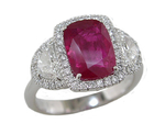 Ruby Diamonds Three Stone Halo Ring RHF291R1