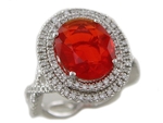 Fire Opal Diamonds Double Halo Twisted Shank Ring R8H1298F