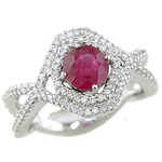 Ruby Diamonds Double Halo Twisted Shank Ring R8F62R2