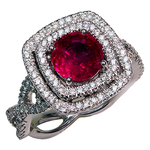 Ruby Diamonds Double Halo Twisted Shank Ring R8H195