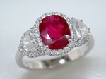 Ruby Diamonds Three Stone Halo Ring RHF174R1