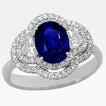 Sapphire Diamonds Three Stone Double Halo Ring R2F86S180