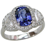 Sapphire Diamonds Three Stone Halo Ring RHF294