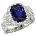 Sapphire Diamonds Three Stone Double Shank Halo Ring RFDCU118S