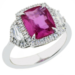 Pink Sapphire Diamonds Three Stone Halo Ring RTF248P