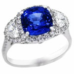 Sapphire Diamonds Three Stone Halo Ring RH4361S