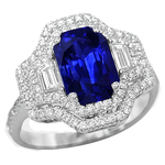Sapphire Diamonds Three Stone Double Halo Ring R2WF371