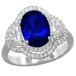 Sapphire Diamonds Three Stone Double Halo Ring R2W10474