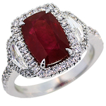 Ruby Diamonds Three Stone Halo Ring RHF465R