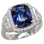 Sapphire Diamonds Three Stone Halo Ring RHF574