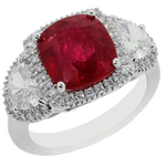 Ruby Diamonds Three Stone Halo Ring RHF508R