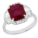 Ruby Diamonds Three Stone Halo Ring REF292R